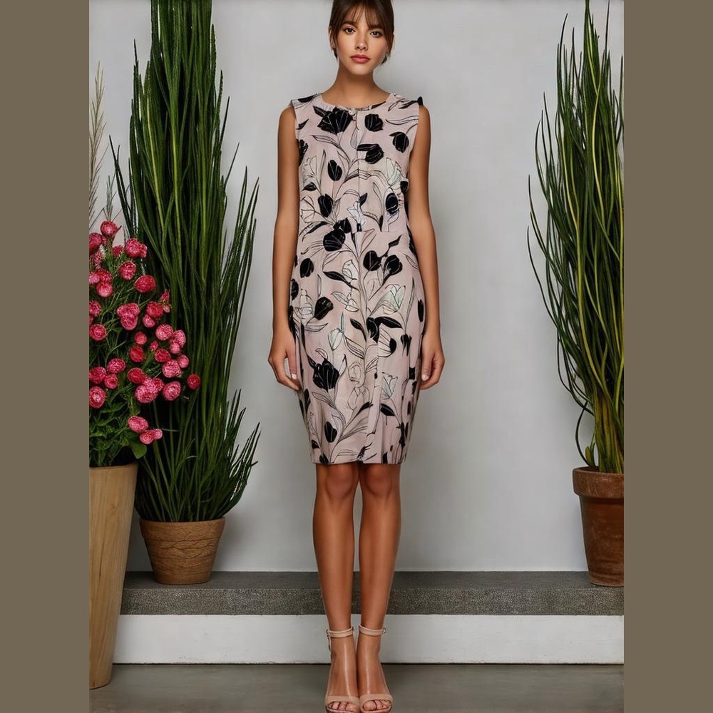 Banana Republic Black and Cream Floral Midi Dress